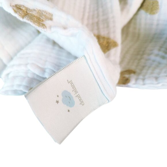 Cloud Island Baby Blanket Gold Hearts White Cotton Muslin Swaddle Lovey 42"x47" - Picture 3 of 3